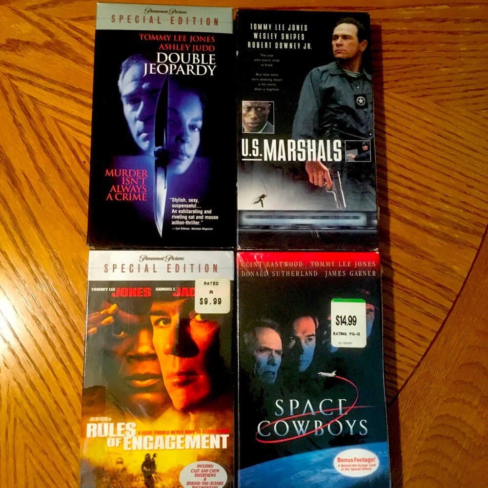 Lot 4 VHS Tommy Lee Jones Movies: US Marshals Space Cowboys Double Jeopardy +